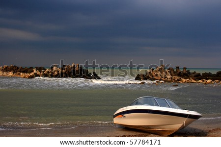 Power boat on the beach