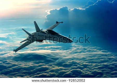 View of a fighter jet above the clouds View of a fighter jet above the clouds