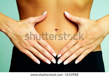 Woman\'s Fingers Touching her body parts