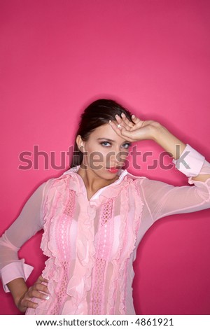 Beautiful and sexy brunette woman isolated on clear colour background