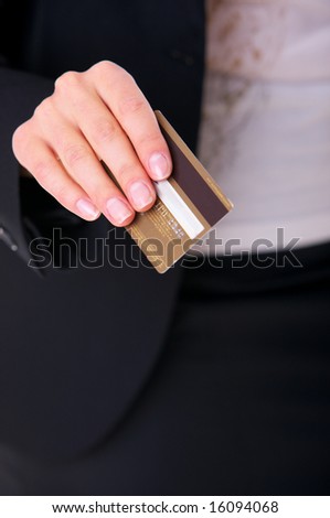 20-25 years old business woman holding credit card