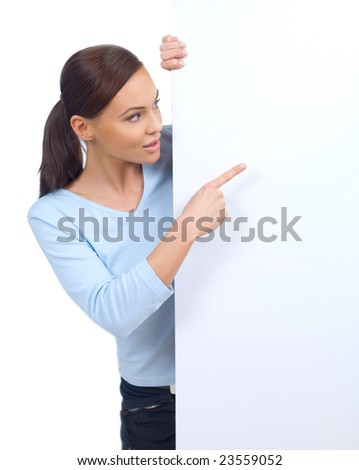 Cute woman holding an empty white board