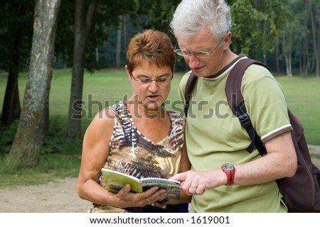 Active senior couple on a hike.