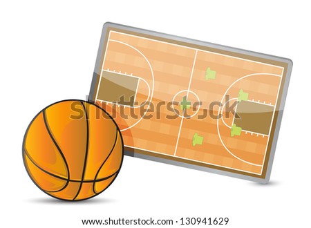 Basketball field tactic table, Basketball balls illustration design over white