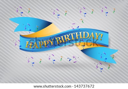 happy birthday blue waving ribbon banner illustration design over white