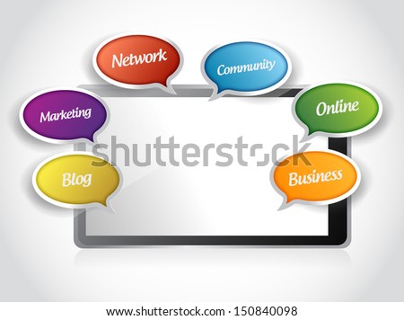 tablet and app message tools illustration design over a white background