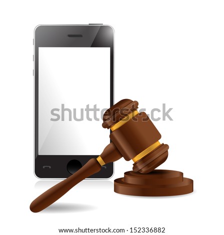 phone and law hammer illustration design over a white background