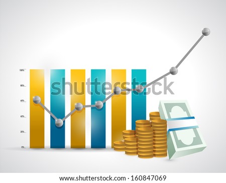 business graph and money illustration design over a white background