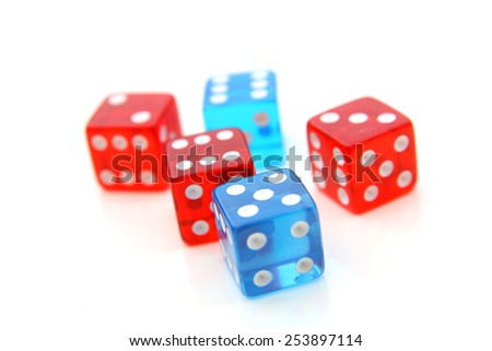 red and blue dices over a white background
