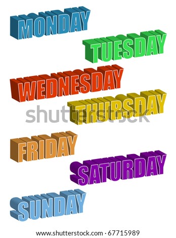 text. Days of the Week isolated over a white background / Days of the Week