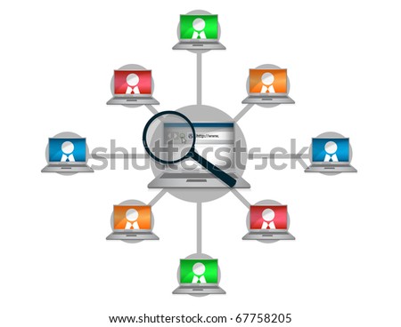 Laptop Networking communication business chart isolated over a white background.
