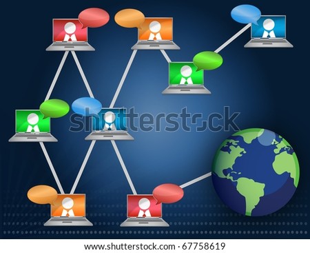 Laptop Networking communication business graph isolated over a white background.