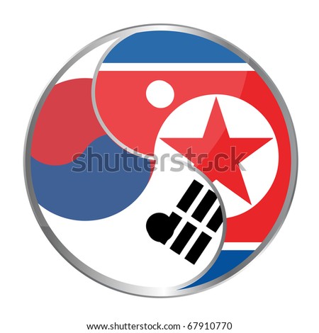 south and north korean flags. North Korean flag south