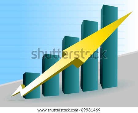 Business Graph with arrow showing profits and gains