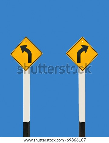 The Guide post  of turn left and turn right isolated on blue background