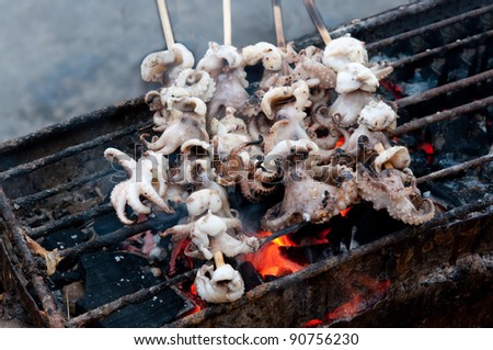The Nice seafood barbecue of grilled squid on charcoal oven