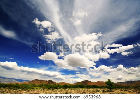 A dramatic blue sky in the California desert.