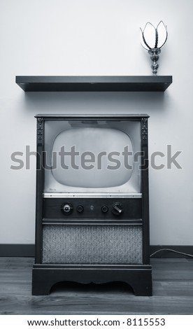 An old TV looking especially retro when converted into a duotone image.