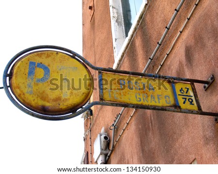 Old post office sign in street of Venice, Italy
