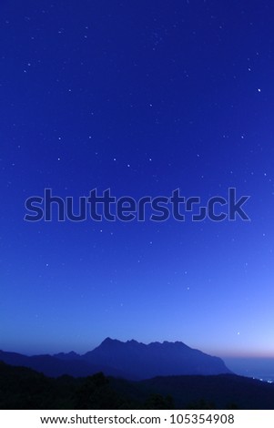 mountain view with starry night sky