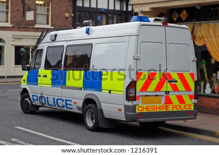 UK Police riot van in city centre