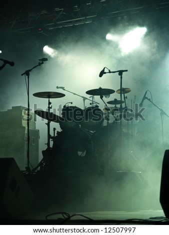 Empty stage with instruments ready for performance Empty stage with instruments ready for performance
