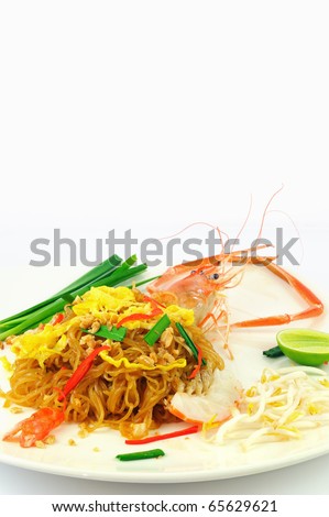Pad Thai,Stir Fried Noodle with Shrimps, Peanuts, Bean curd.