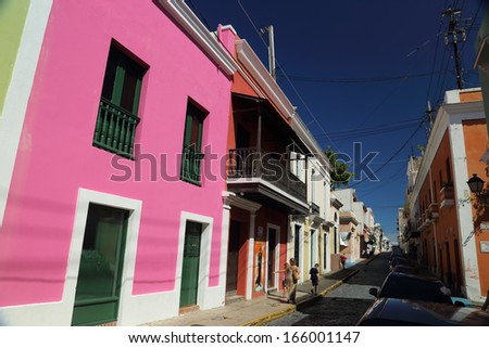 Light on a colorful wall in San Juan, Puerto Rico