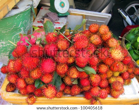 Rambutan bunch at market in Southeast Asia