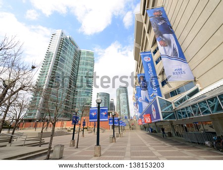 TORONTO, April 7: Formerly called Skydome, Roger\'s Centre in Toronto is the home stadium of the baseball team, Blue Jays, taken before a game on April 7, 2013 in Toronto, Canada
