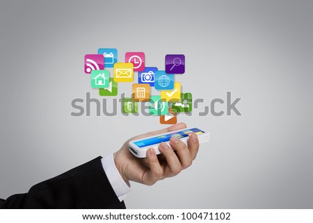 Mobile phone with colorful application icons