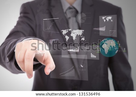 Business man using a touch screen device
