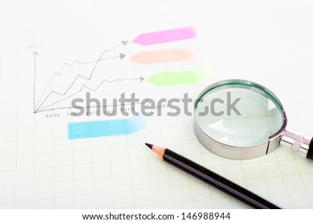 Pencil drawing graph on graph grid scale paper