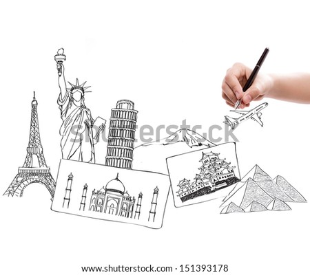 Drawing travel around the world (Japan,France,Italy,New York,India,egypt)