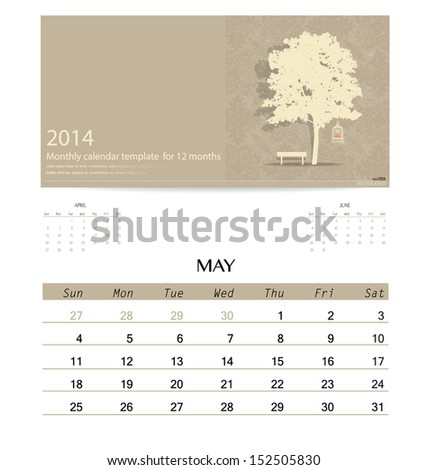 2014 calendar monthly calendar template for May Vector illustration 2014 calendar monthly calendar template for May Vector illustration