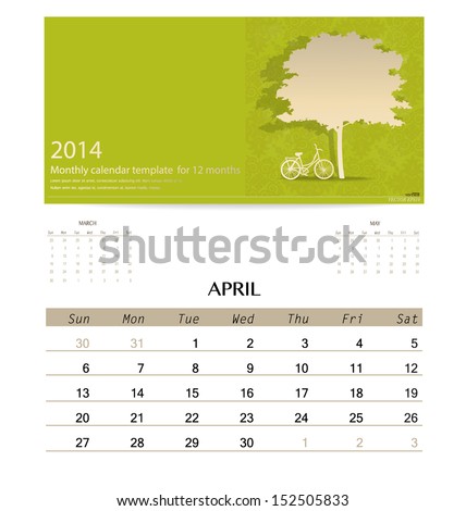 2014 calendar monthly calendar template for April Vector illustration 2014 calendar monthly calendar template for April Vector illustration