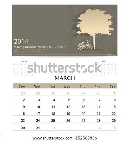 2014 calendar monthly calendar template for March Vector illustration 2014 calendar monthly calendar template for March Vector illustration