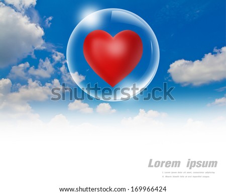 Red heart floating in a bubble in the sky