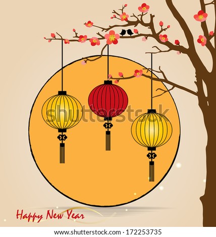 Big traditional chinese lanterns will bring good luck and peace to prayer during Chinese New Year. Vector Illustration.