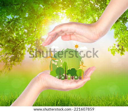 Woman hand hold eco friendly earth