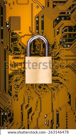 Protection concept : security lock on computer circuit board