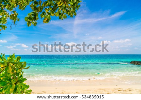 Beautiful tropical Maldives island with white sandy beach and sea