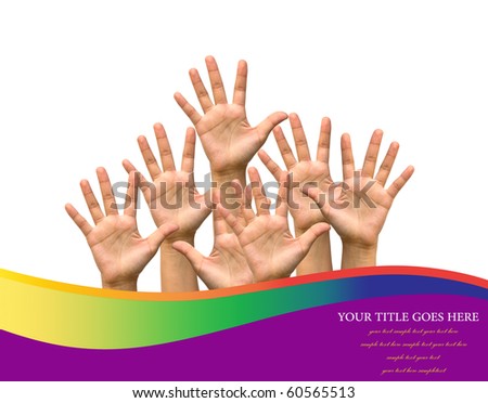 Photo of raised hands  isolated on white background
