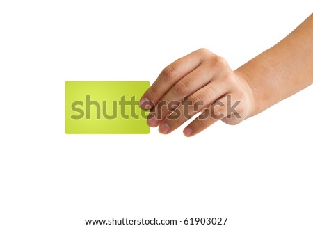 Hand holding an empty business card over white