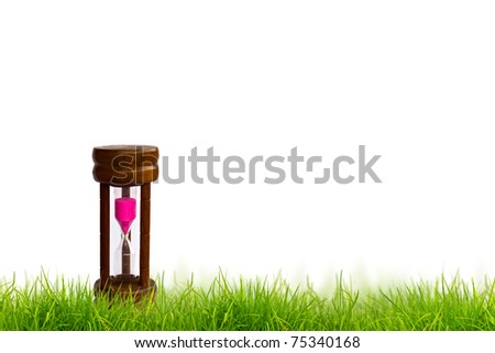 Sand clock in Fresh spring green grass panorama isolated on white background.