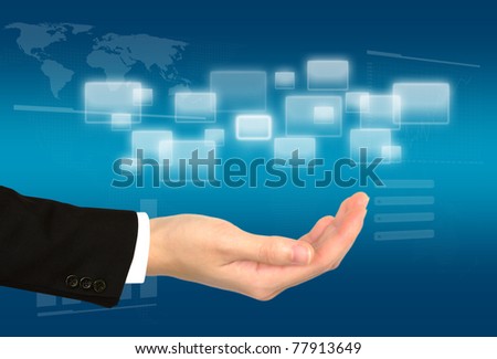 Business hand on the flow of several button