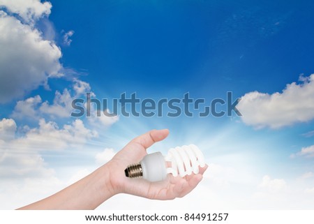 light bulb in the hand on sky background