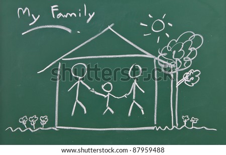 Drawing of family on chalkboard