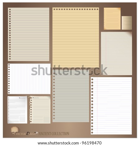 Vector set Vintage paper designs paper sheets lined paper and note paper Vector set Vintage paper designs paper sheets lined paper and note paper