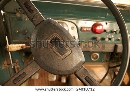 Old truck steering wheel & dash